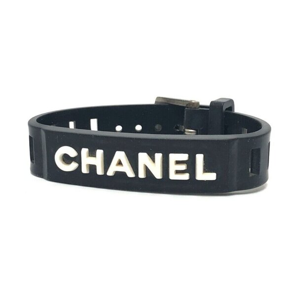 CHANEL A12633 99P logo Bracelet Belt Bracelet rubber Black/SilverHardware - Picture 1 of 10